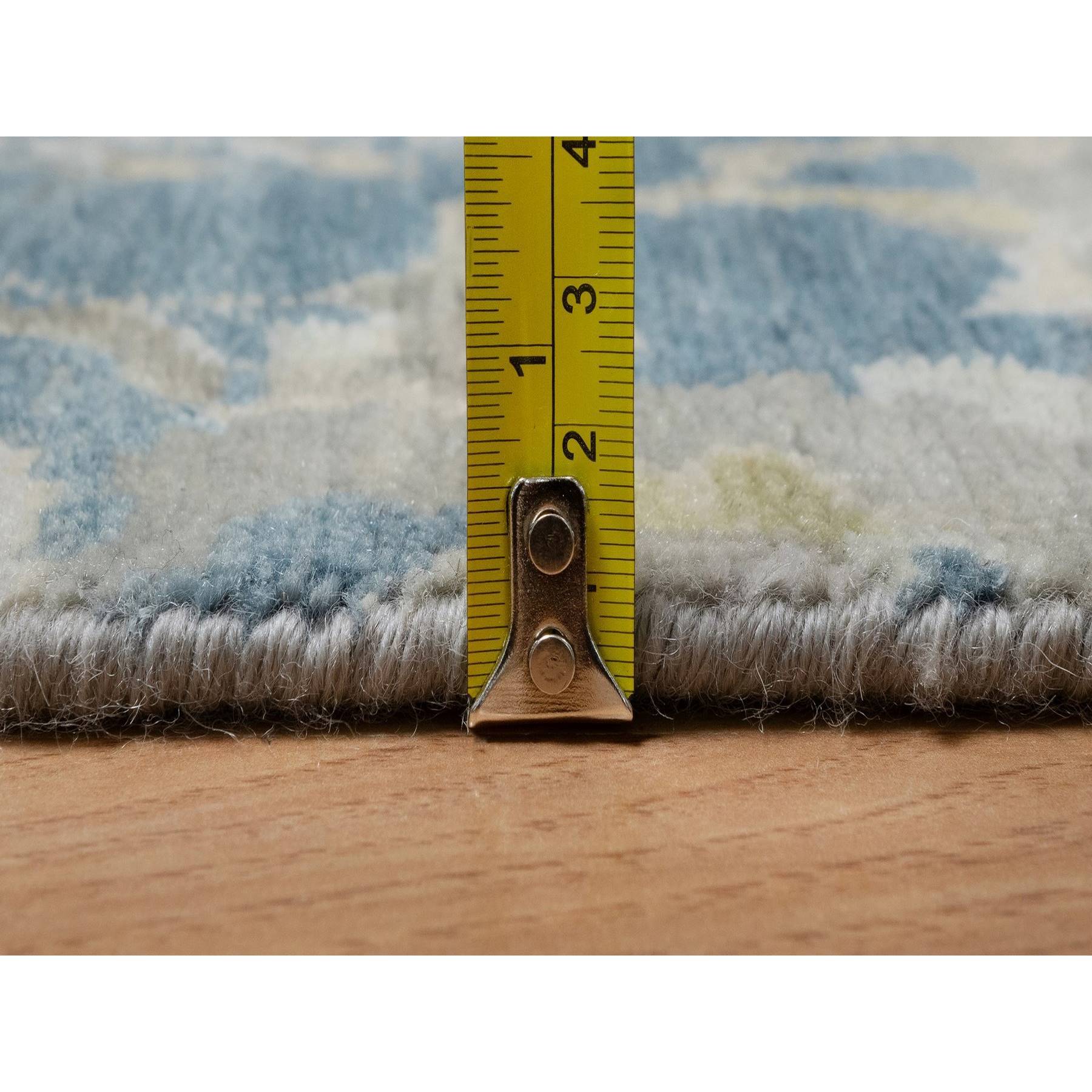 2'x3'1" Mallard Blue, Broken Pattern with Oushak Design, 100% Wool, Hand Knotted, Borderless, Mat, Sample, Oriental Rug Sh91462