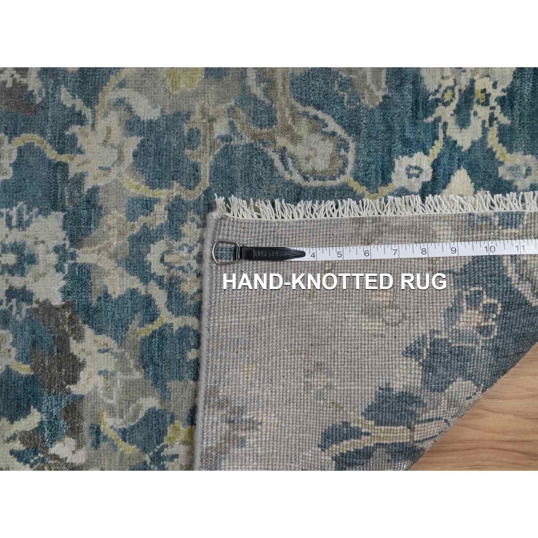 2'x3'1" Mallard Blue, Broken Pattern with Oushak Design, 100% Wool, Hand Knotted, Borderless, Mat, Sample, Oriental Rug Sh91462