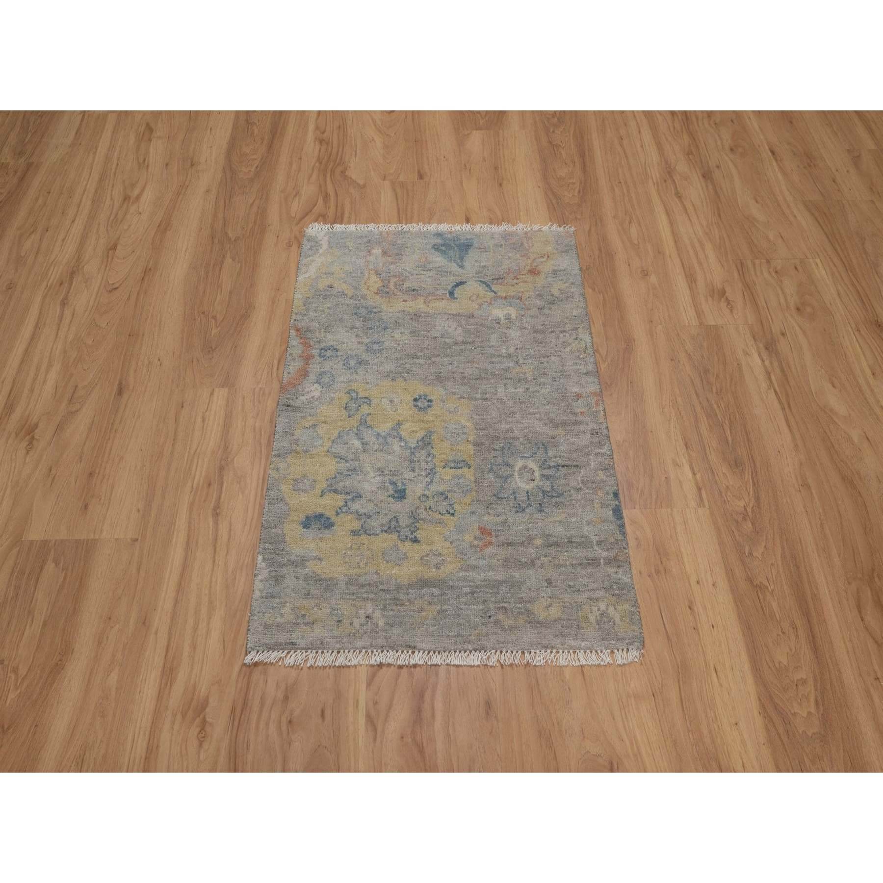 2'x3'1" Beige, Broken Pattern with Oushak Design, Borderless, 100% Wool, Hand Knotted, Mat, Sample, Oriental Rug Sh91463