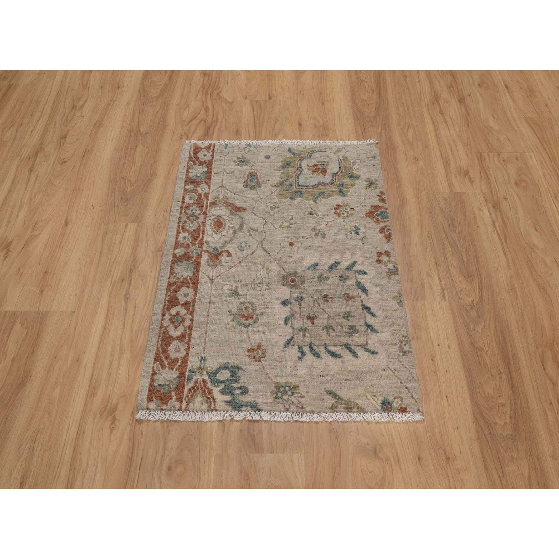 2'2"x3'1" Beige, Broken Pattern with Oushak Design, Borderless, Hand Knotted, Pure Wool, Fragment, Mat, Sample, Oriental Rug Sh91464