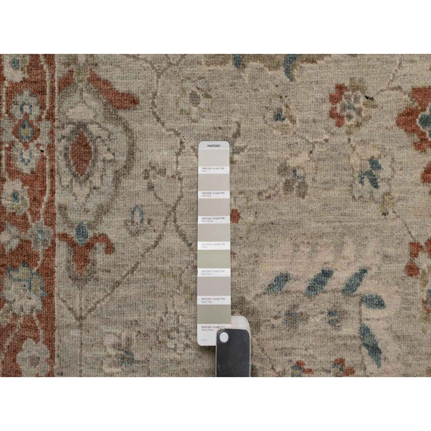 2'2"x3'1" Beige, Broken Pattern with Oushak Design, Borderless, Hand Knotted, Pure Wool, Fragment, Mat, Sample, Oriental Rug Sh91464