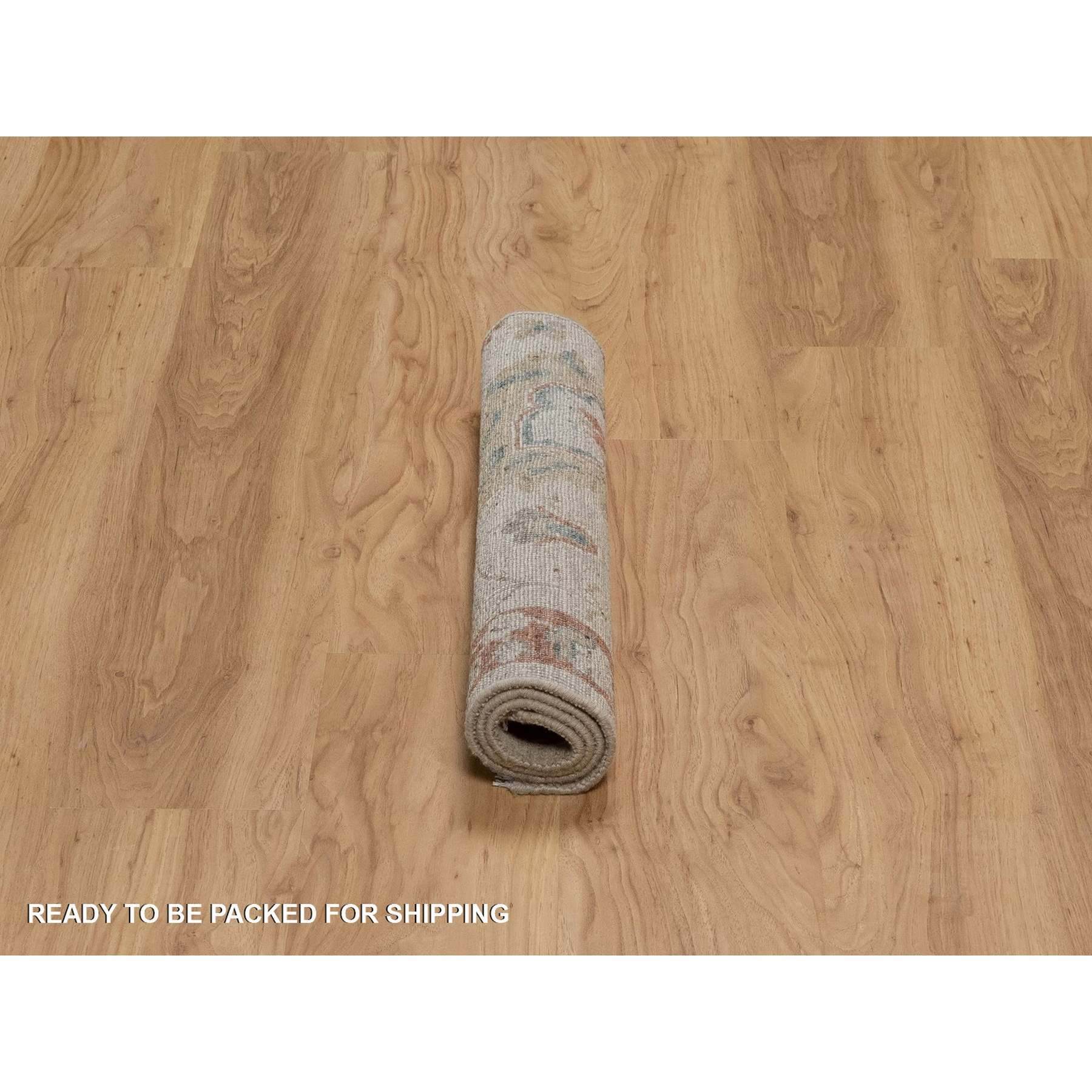 2'2"x3'1" Beige, Broken Pattern with Oushak Design, Borderless, Hand Knotted, Pure Wool, Fragment, Mat, Sample, Oriental Rug Sh91464