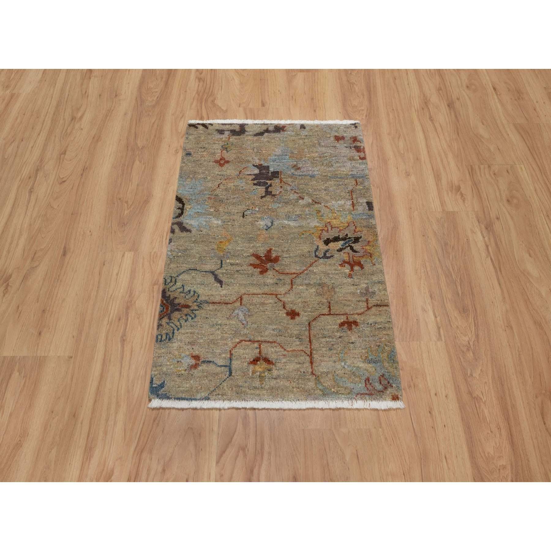2'1"x3'1" Oak Brown, Broken Pattern with Oushak Design, Borderless, 100% Wool, Hand Knotted, Mat, Sample, Oriental Rug Sh91466