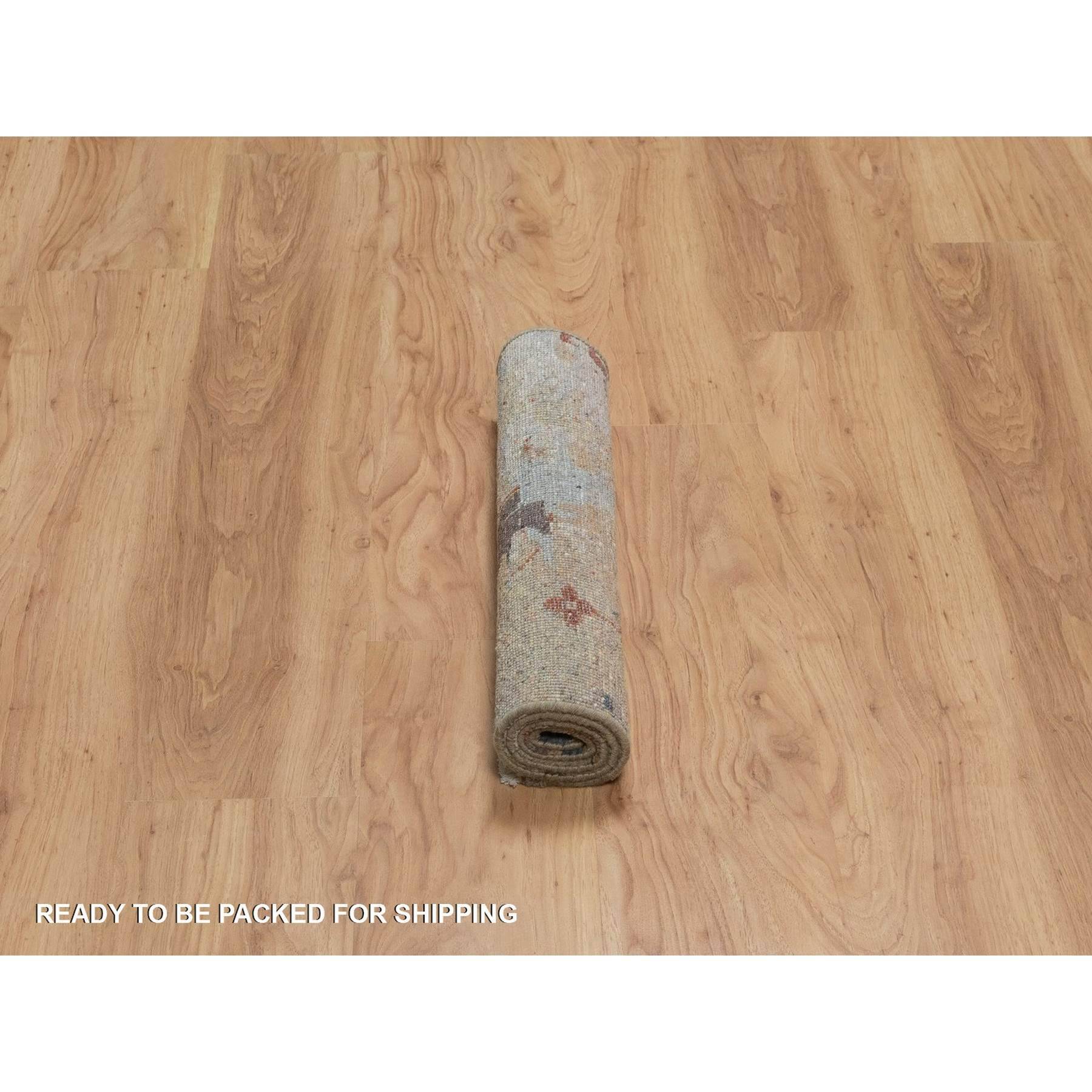 2'1"x3'1" Oak Brown, Broken Pattern with Oushak Design, Borderless, 100% Wool, Hand Knotted, Mat, Sample, Oriental Rug Sh91466