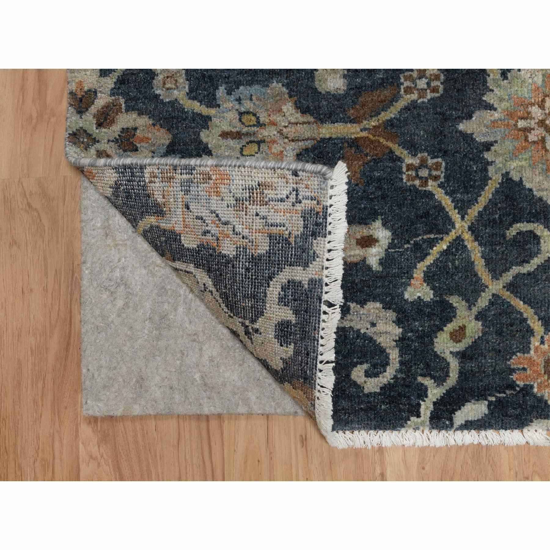 2'x3' Midnight Blue, Broken Pattern with Oushak Design, Borderless, 100% Wool, Hand Knotted, Mat, Sample, Oriental Rug Sh91468