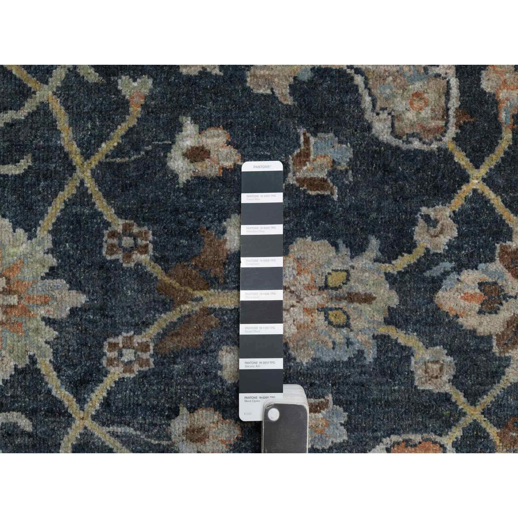 2'x3' Midnight Blue, Broken Pattern with Oushak Design, Borderless, 100% Wool, Hand Knotted, Mat, Sample, Oriental Rug Sh91468