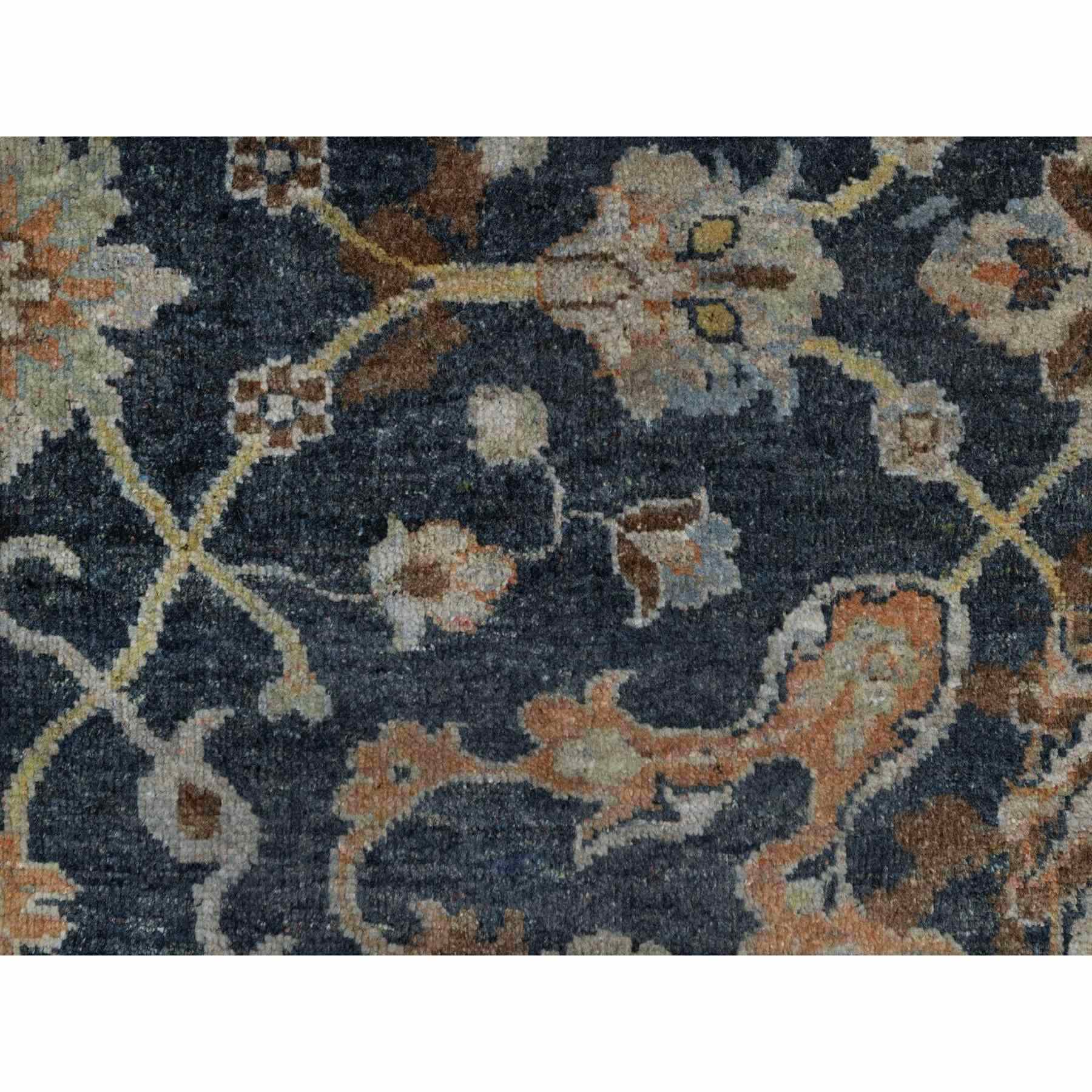 2'x3' Midnight Blue, Broken Pattern with Oushak Design, Borderless, 100% Wool, Hand Knotted, Mat, Sample, Oriental Rug Sh91468
