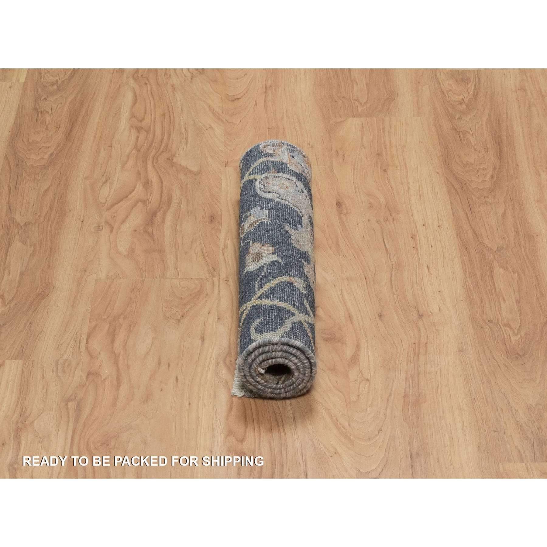 2'x3' Midnight Blue, Broken Pattern with Oushak Design, Borderless, 100% Wool, Hand Knotted, Mat, Sample, Oriental Rug Sh91468
