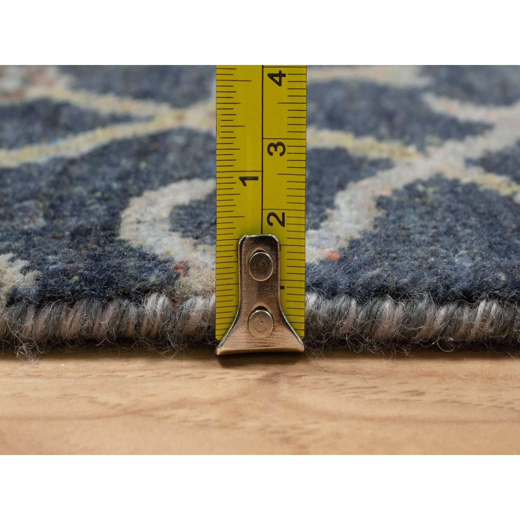 2'x3' Midnight Blue, Broken Pattern with Oushak Design, Borderless, 100% Wool, Hand Knotted, Mat, Sample, Oriental Rug Sh91468