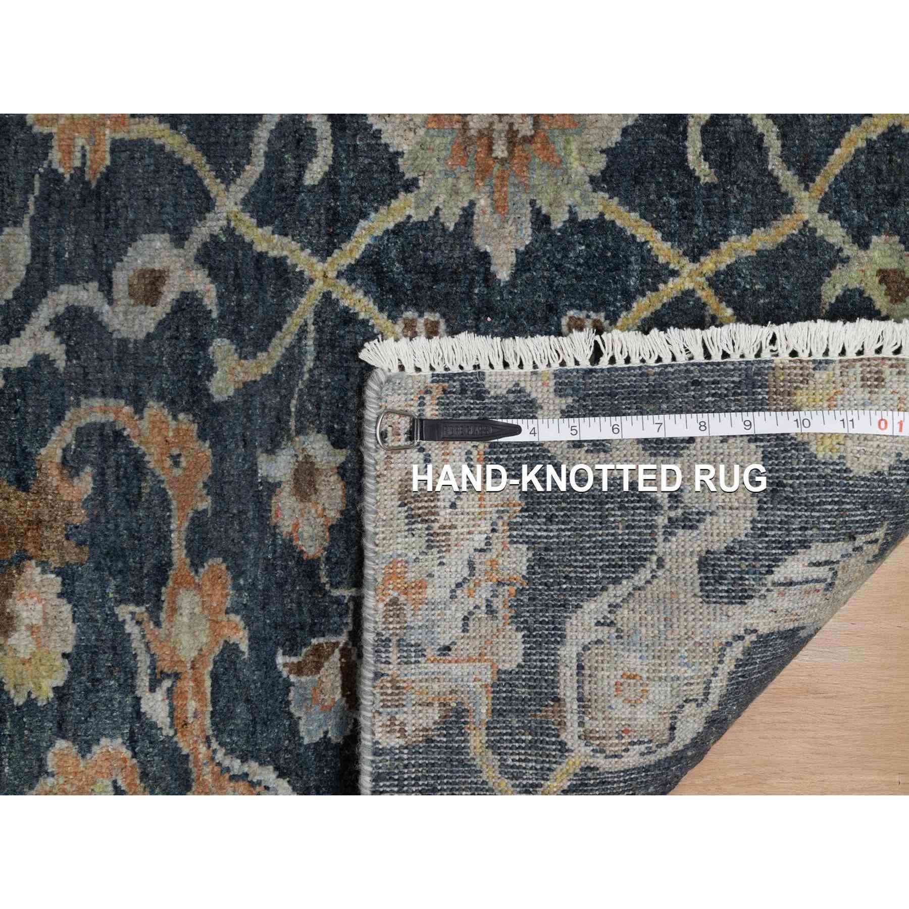 2'x3' Midnight Blue, Broken Pattern with Oushak Design, Borderless, 100% Wool, Hand Knotted, Mat, Sample, Oriental Rug Sh91468