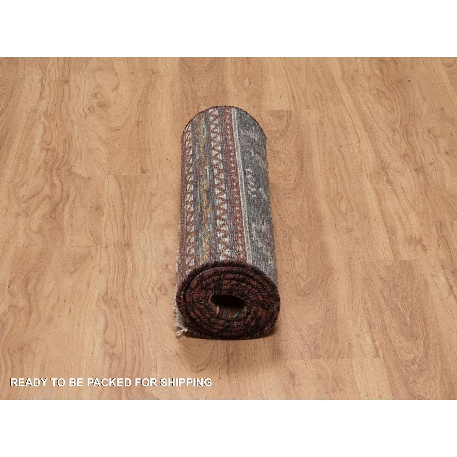 2'6"x8' Currant Red, Southwestern American Indian Design with Piled Construction, 100% Wool, Plush and Lush, Hand Knotted, Runner, Oriental Rug Sh91469