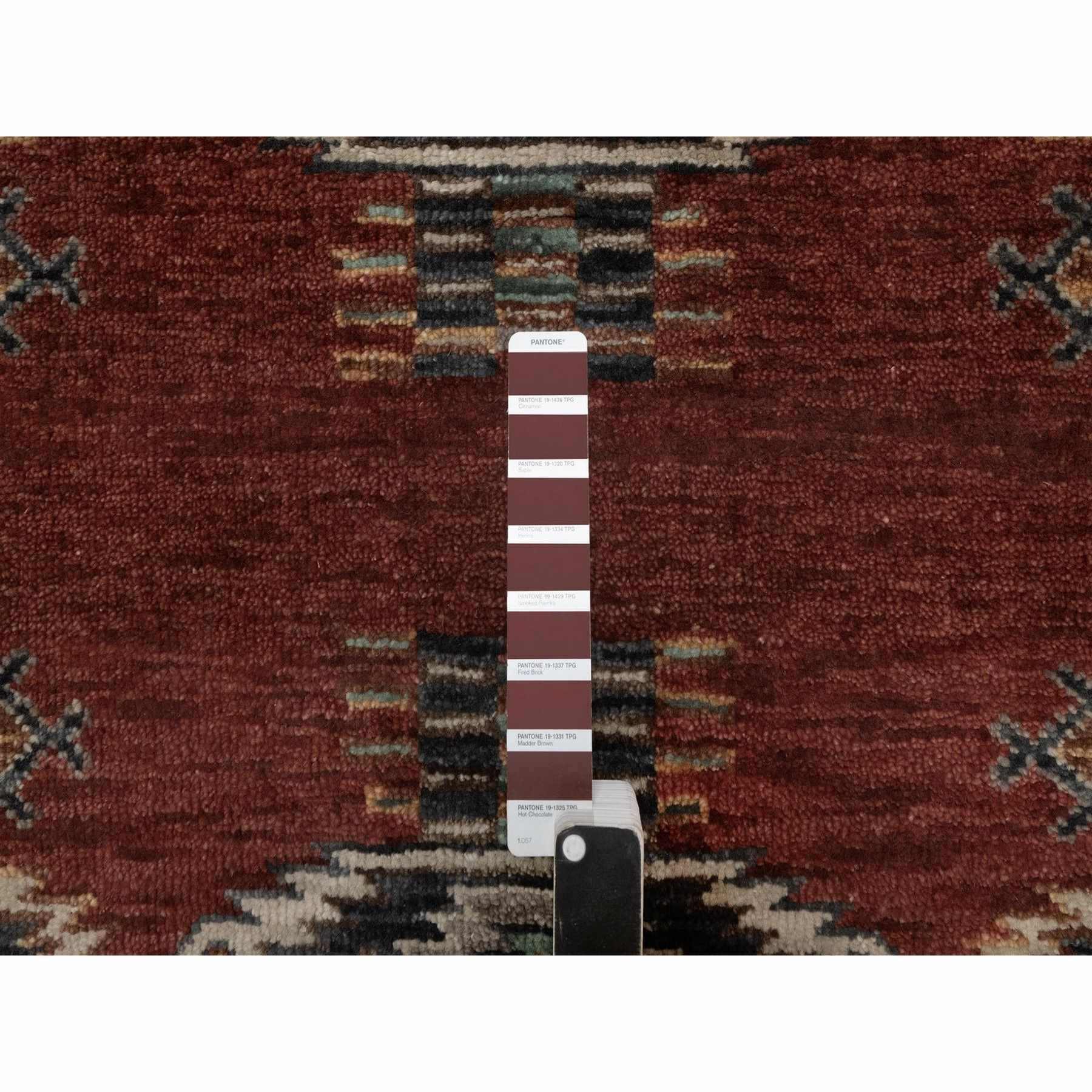 2'7"x7'10" Garnet Red, Southwest American Indian Design with Piled Construction, 100% Wool, Plush and Lush, Hand Knotted, Runner, Oriental Rug Sh91470