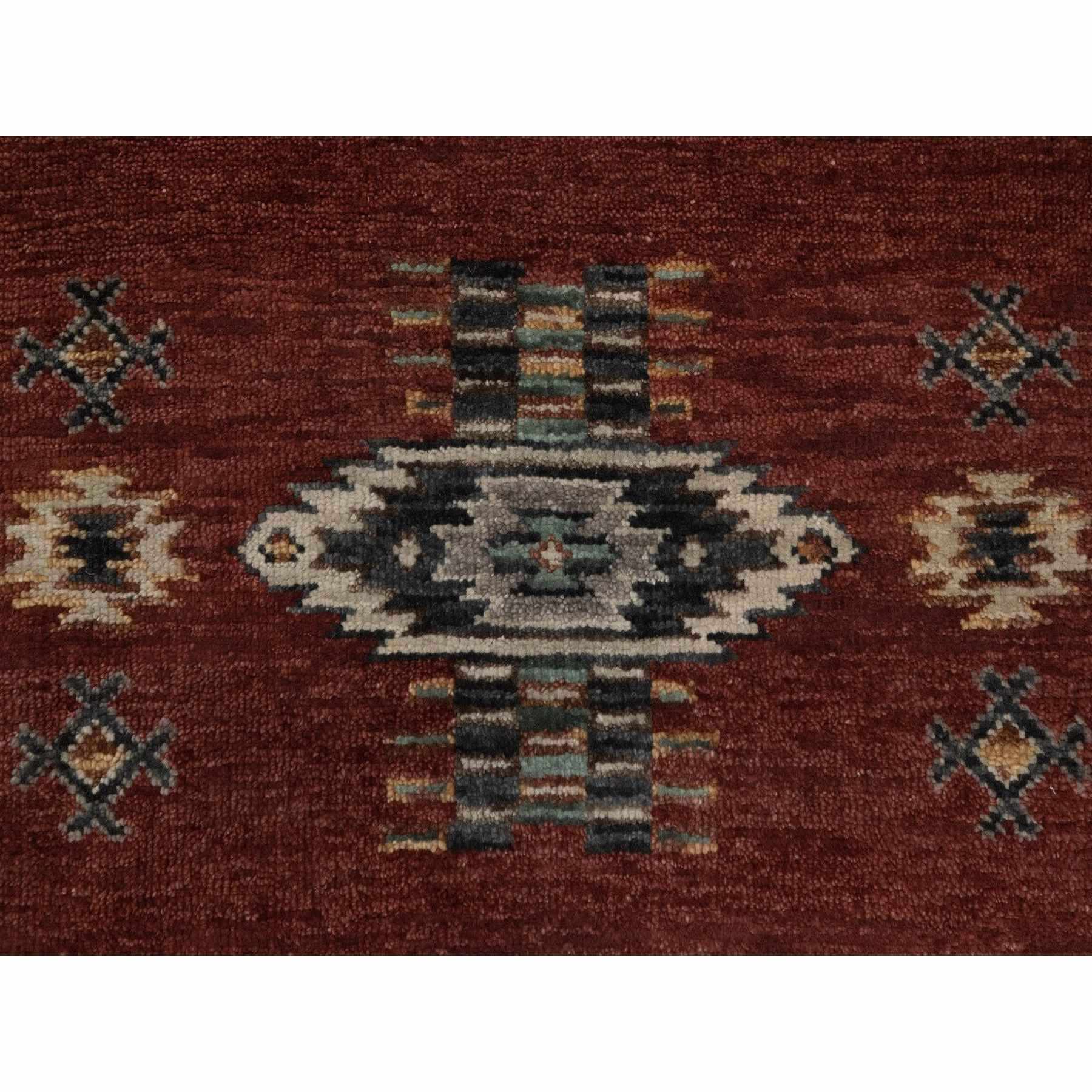 2'7"x7'10" Garnet Red, Southwest American Indian Design with Piled Construction, 100% Wool, Plush and Lush, Hand Knotted, Runner, Oriental Rug Sh91470