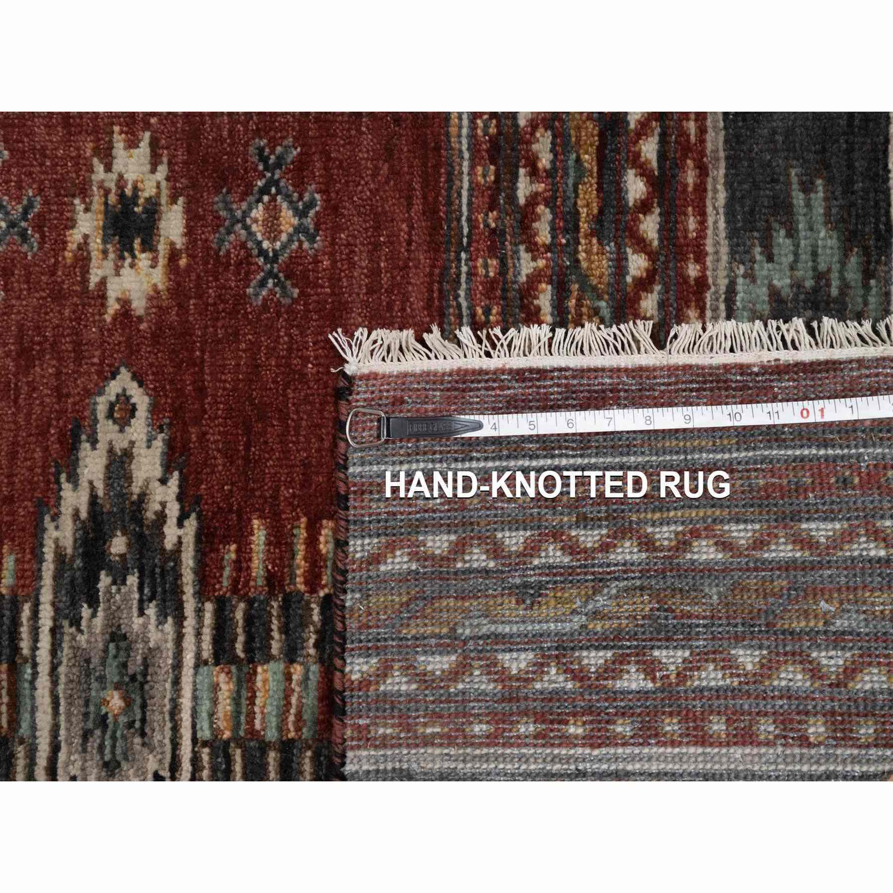 2'7"x7'10" Garnet Red, Southwest American Indian Design with Piled Construction, 100% Wool, Plush and Lush, Hand Knotted, Runner, Oriental Rug Sh91470