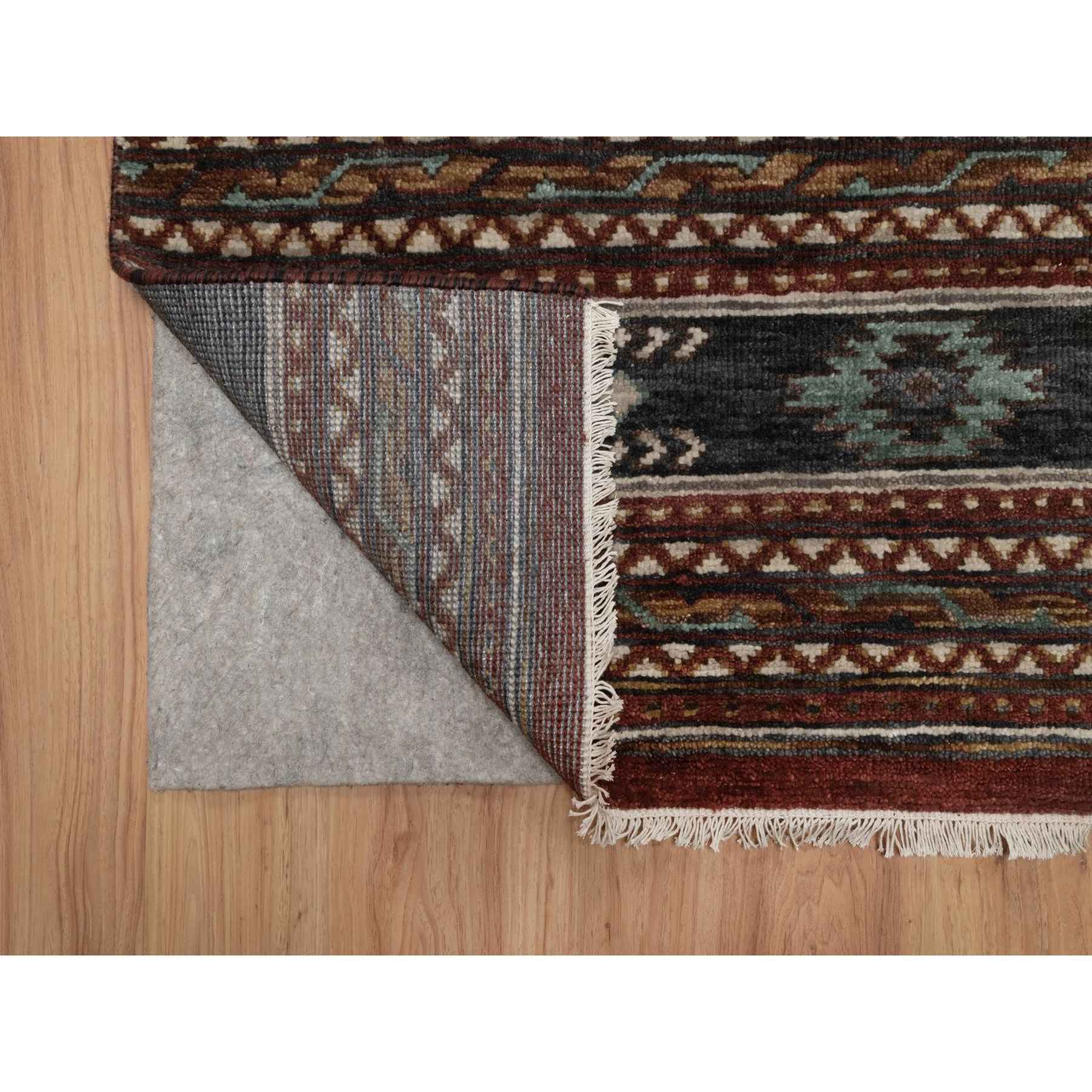 2'7"x12' Brick Red, Southwest American Indian Design with Piled Construction, 100% Wool, Plush and Lush, Hand Knotted, Runner, Oriental Rug Sh91471