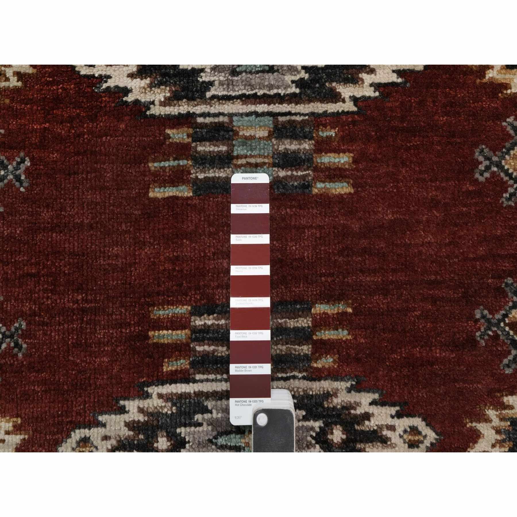 2'7"x12' Brick Red, Southwest American Indian Design with Piled Construction, 100% Wool, Plush and Lush, Hand Knotted, Runner, Oriental Rug Sh91471