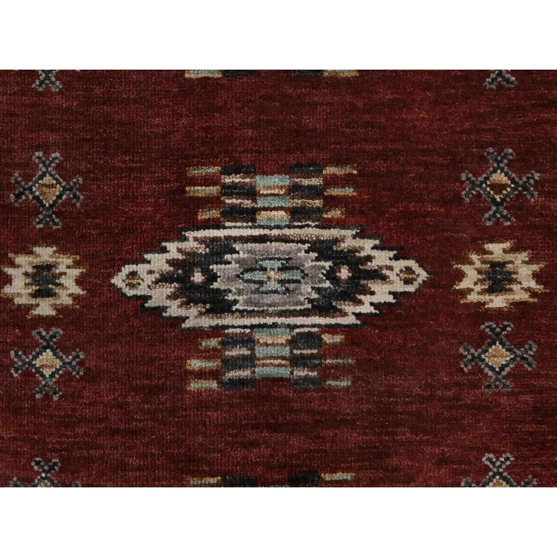2'7"x12' Brick Red, Southwest American Indian Design with Piled Construction, 100% Wool, Plush and Lush, Hand Knotted, Runner, Oriental Rug Sh91471