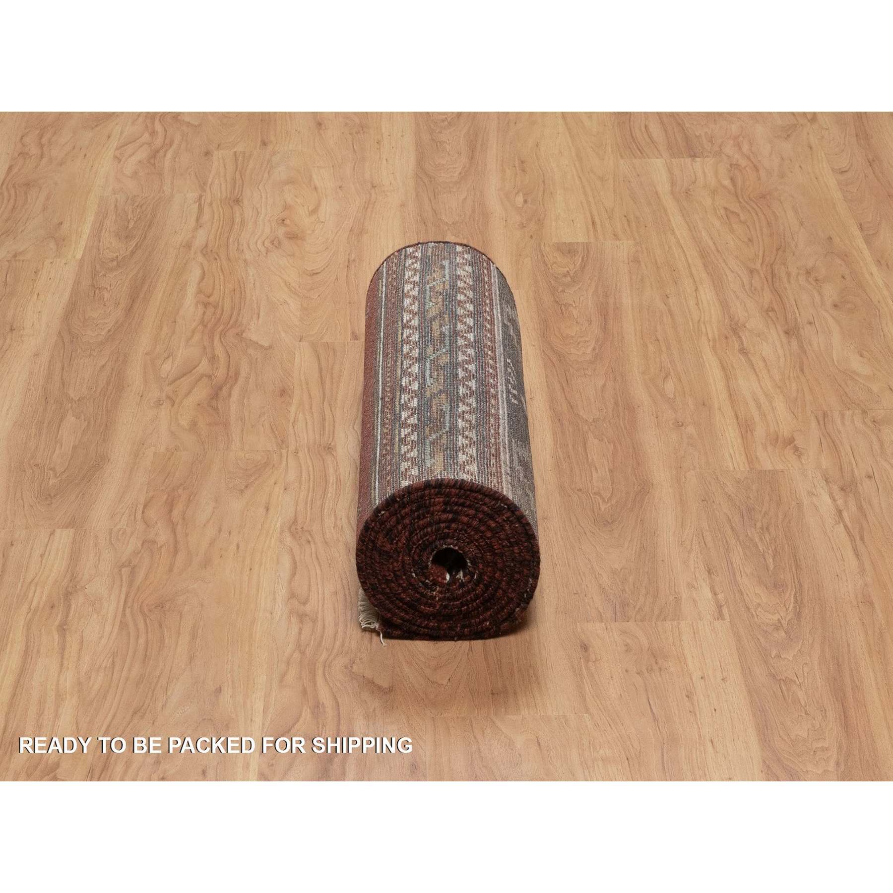 2'7"x12' Brick Red, Southwest American Indian Design with Piled Construction, 100% Wool, Plush and Lush, Hand Knotted, Runner, Oriental Rug Sh91471