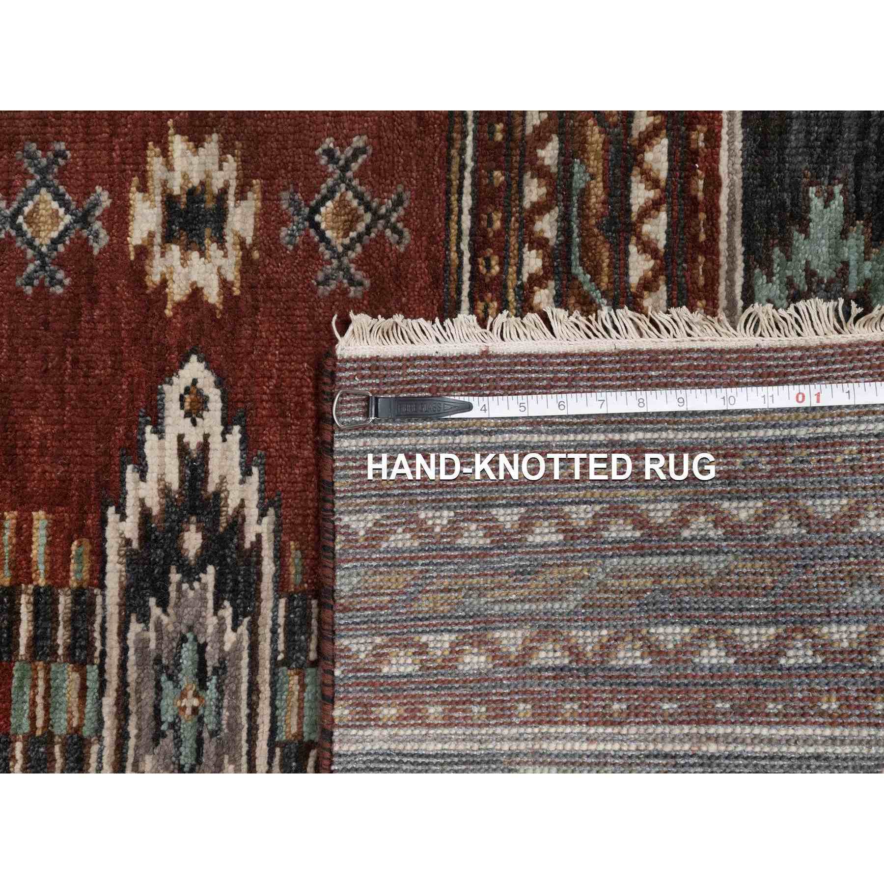 2'7"x12' Brick Red, Southwest American Indian Design with Piled Construction, 100% Wool, Plush and Lush, Hand Knotted, Runner, Oriental Rug Sh91471
