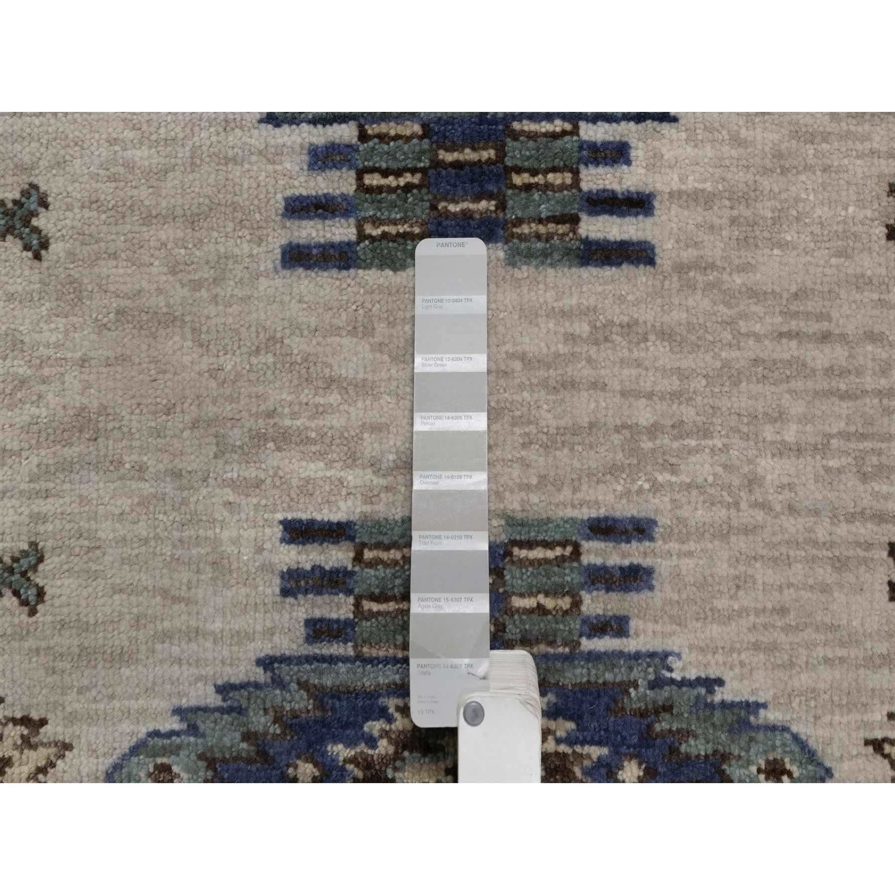 2'7"x9'10" Light Gray, Southwest American Indian Design with Piled Construction, Plush and Lush, Hand Knotted, Pure Wool, Runner, Oriental Rug Sh91472