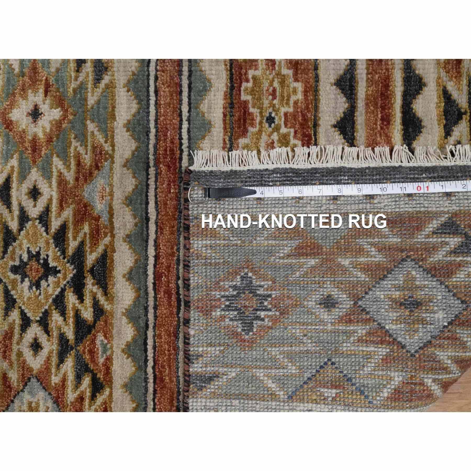 2'6"x9'10" Oyster Gray, Southwest American Indian Design with Piled Construction, Plush and Lush, Hand Knotted, Pure Wool, Runner, Oriental Rug Sh91473