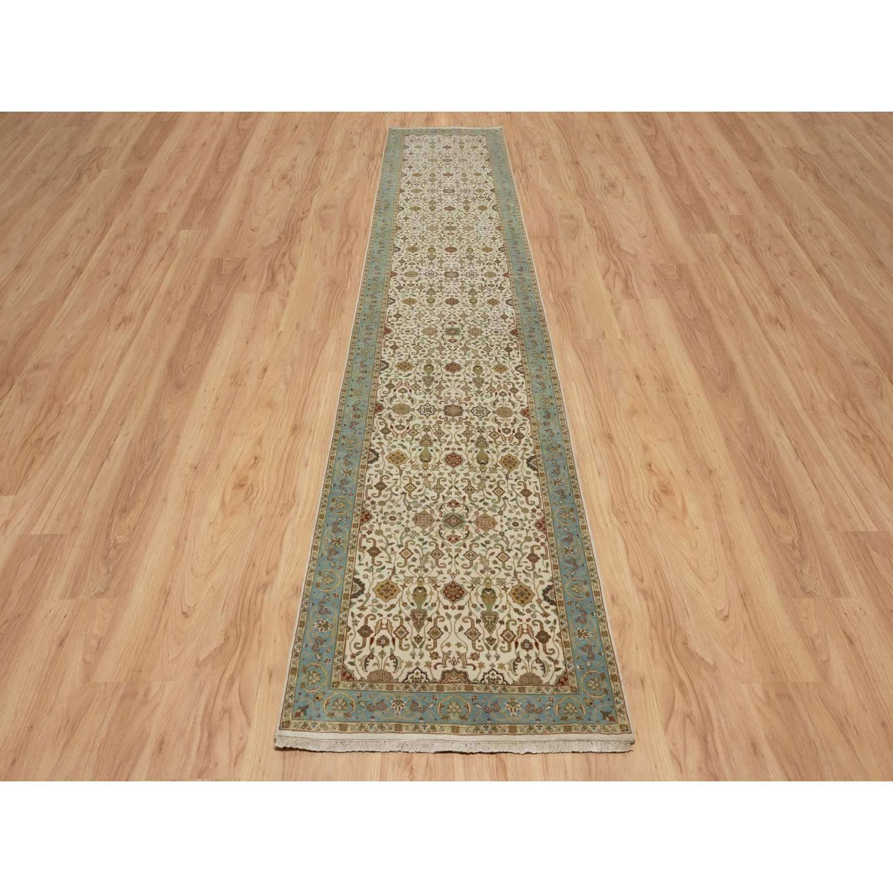 3'x15'6" Chiffon White, Kashan Design, 300 KPSI, Hand Spun New Zealand Wool, Hand Knotted, XL Runner, Oriental Rug Sh91474