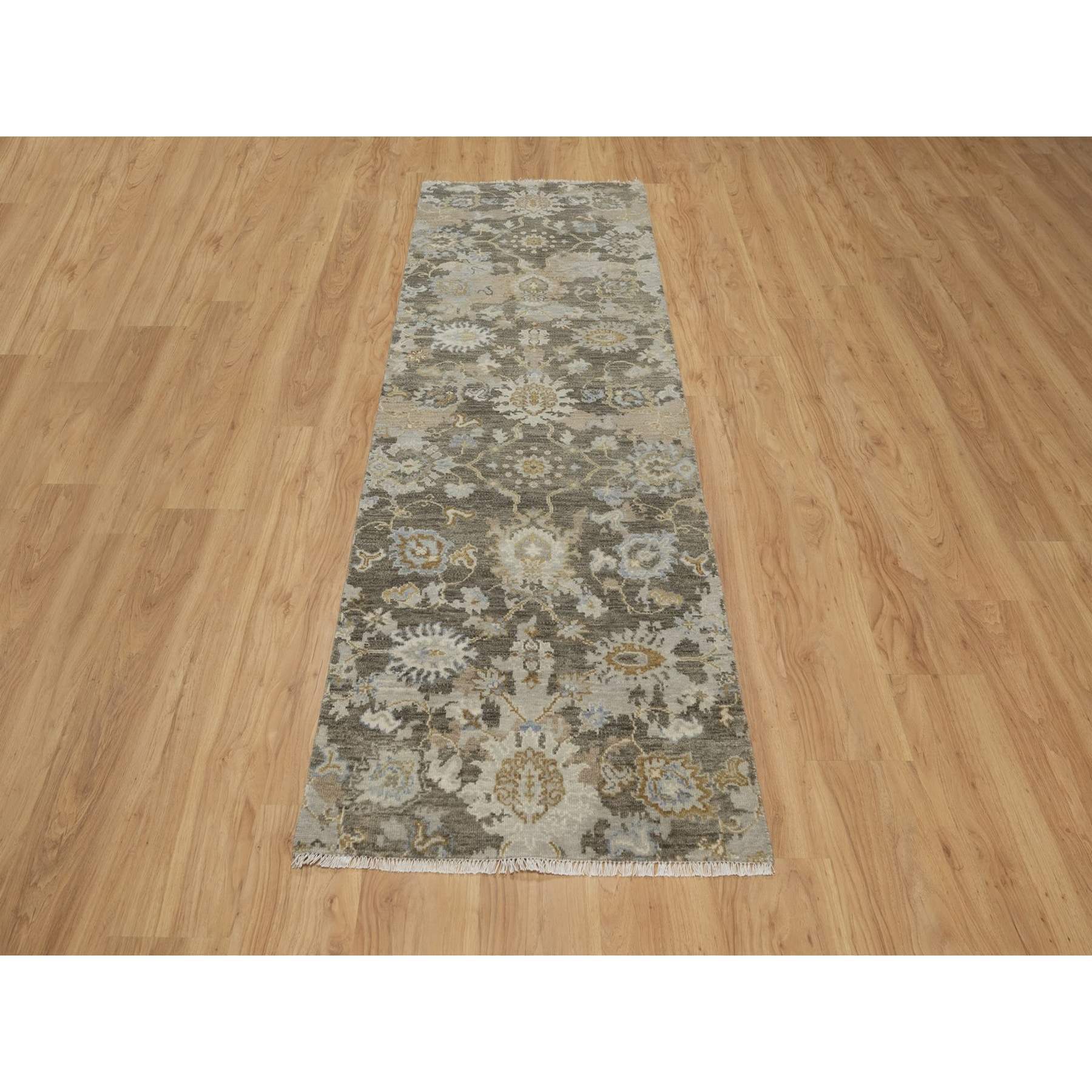 2'8"x8'5" Mocha Brown, Broken Pattern with Oushak Design, 100% Wool, Hand Knotted, Borderless, Runner, Oriental Rug Sh91475