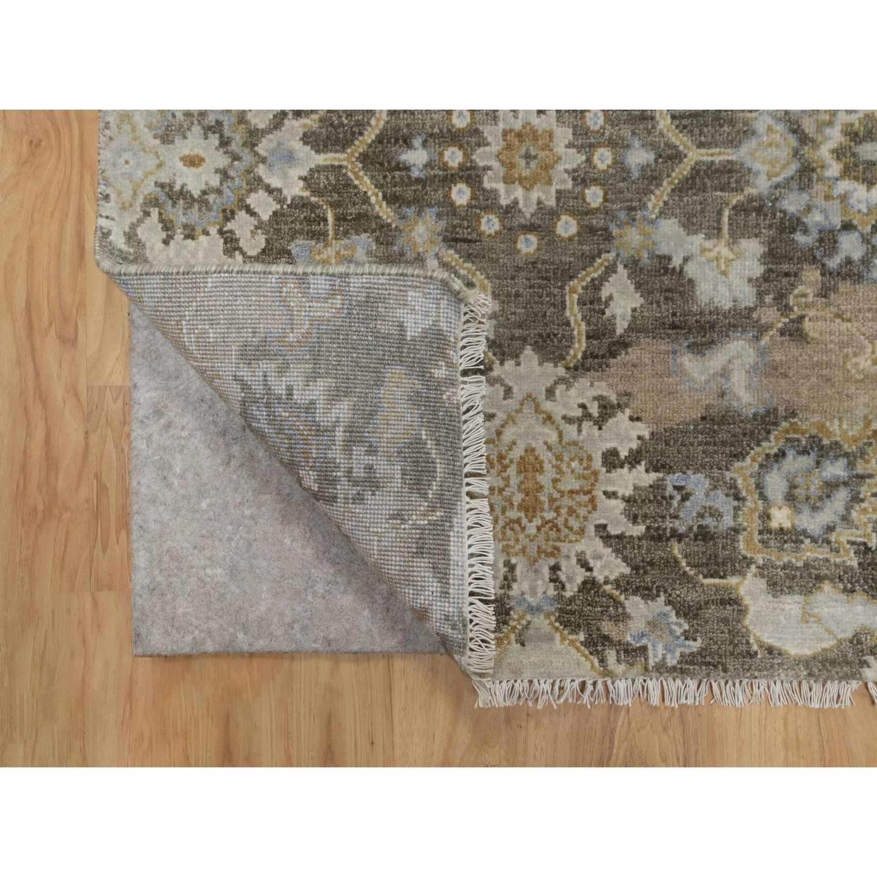 2'8"x8'5" Mocha Brown, Broken Pattern with Oushak Design, 100% Wool, Hand Knotted, Borderless, Runner, Oriental Rug Sh91475