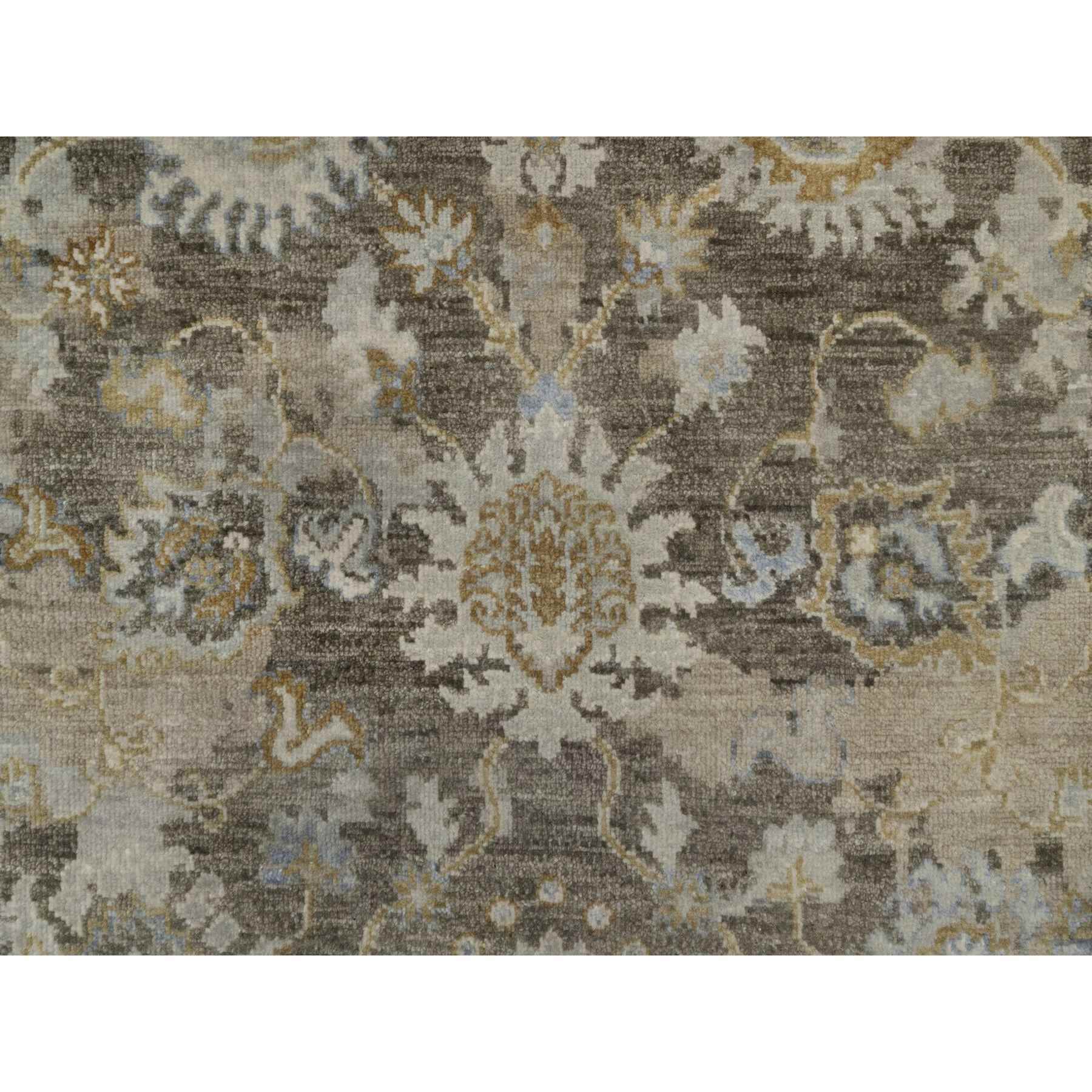 2'8"x8'5" Mocha Brown, Broken Pattern with Oushak Design, 100% Wool, Hand Knotted, Borderless, Runner, Oriental Rug Sh91475