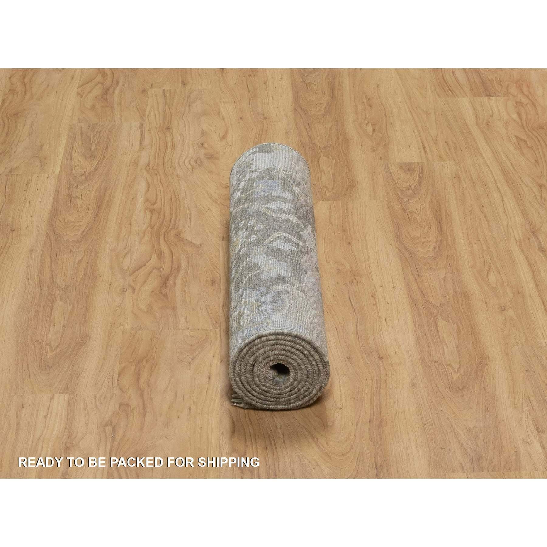 2'8"x8'5" Mocha Brown, Broken Pattern with Oushak Design, 100% Wool, Hand Knotted, Borderless, Runner, Oriental Rug Sh91475