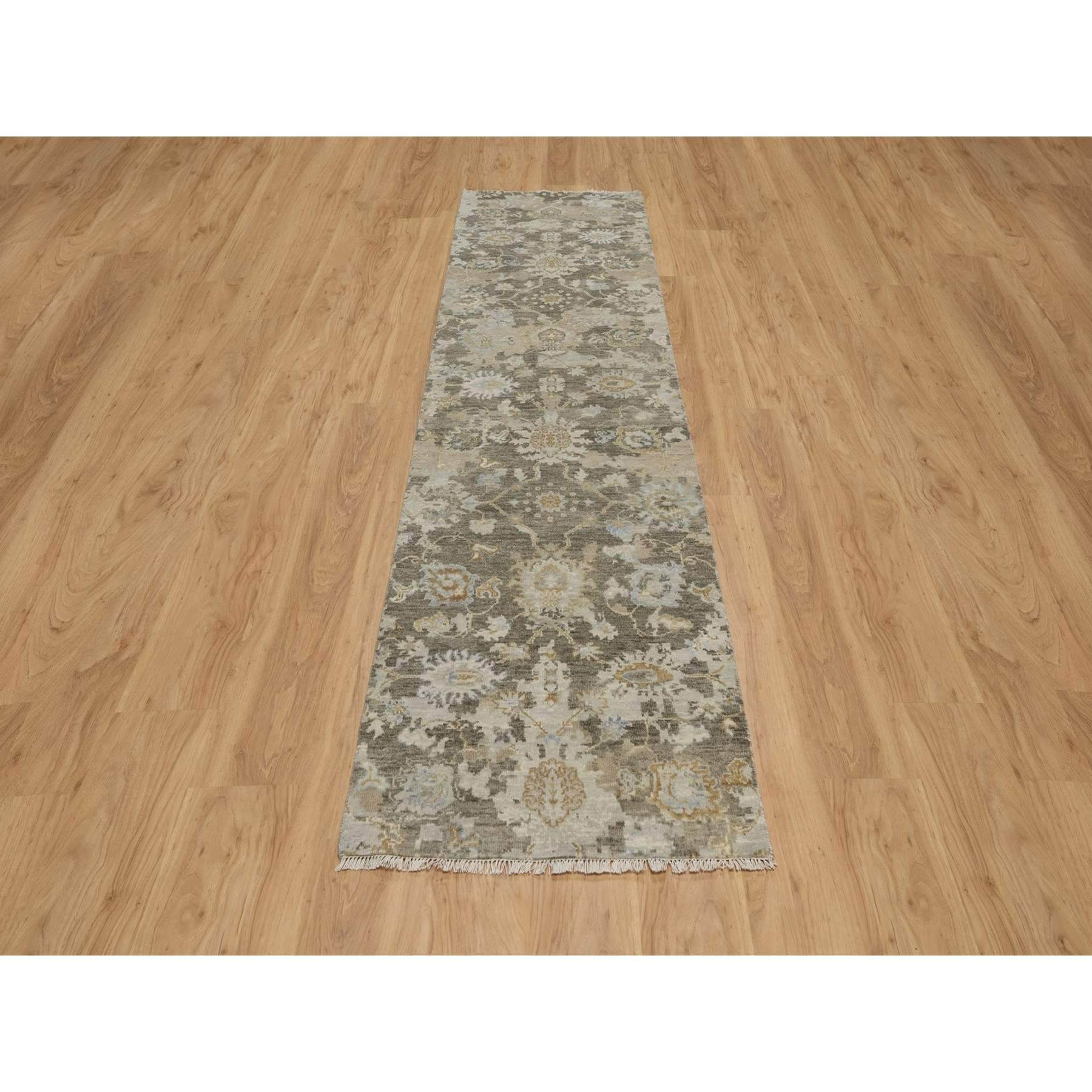 2'8"x10'3" Coffee Brown, Broken Pattern with Oushak Design, Borderless, 100% Wool, Hand Knotted, Runner, Oriental Rug Sh91476