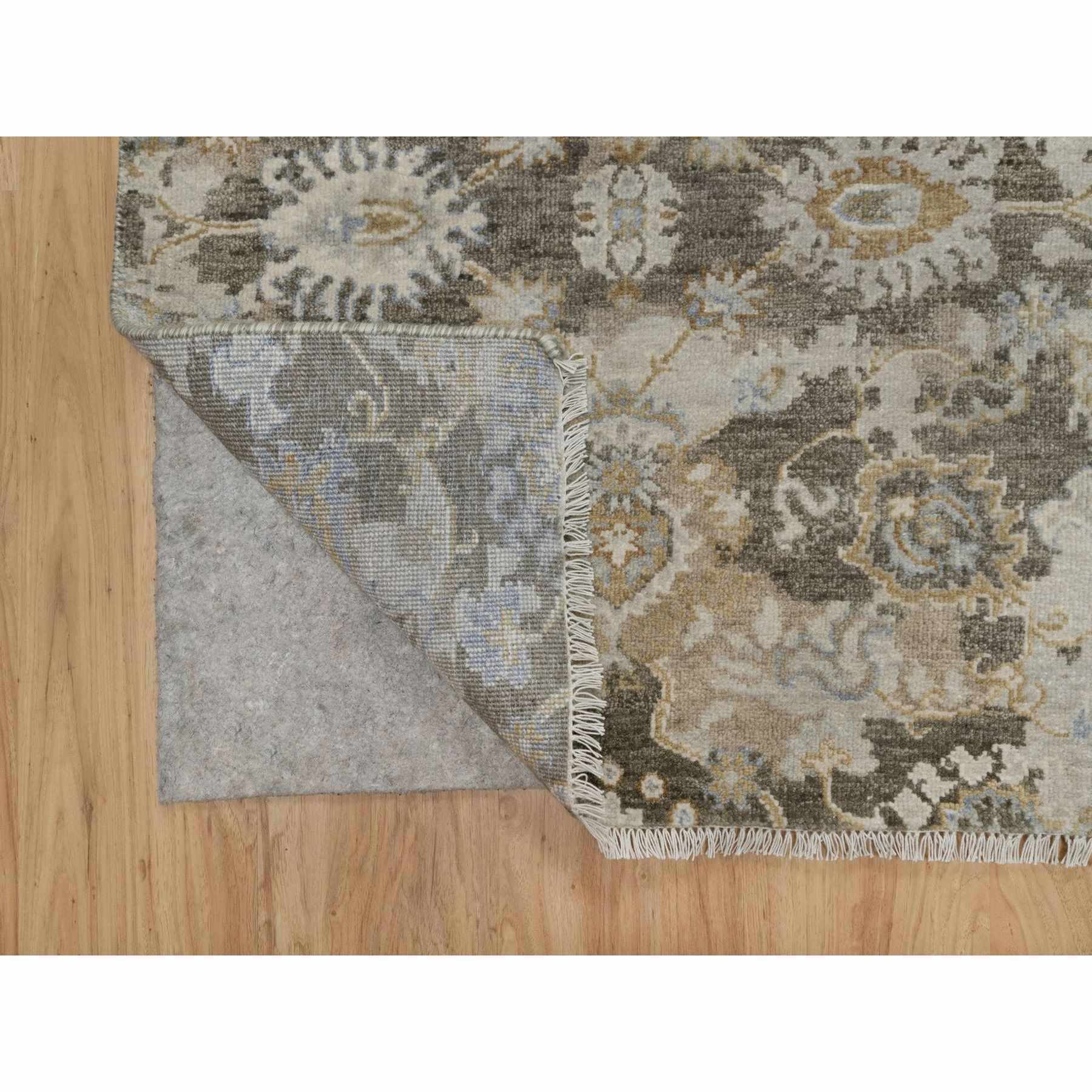 2'8"x10'3" Coffee Brown, Broken Pattern with Oushak Design, Borderless, 100% Wool, Hand Knotted, Runner, Oriental Rug Sh91476