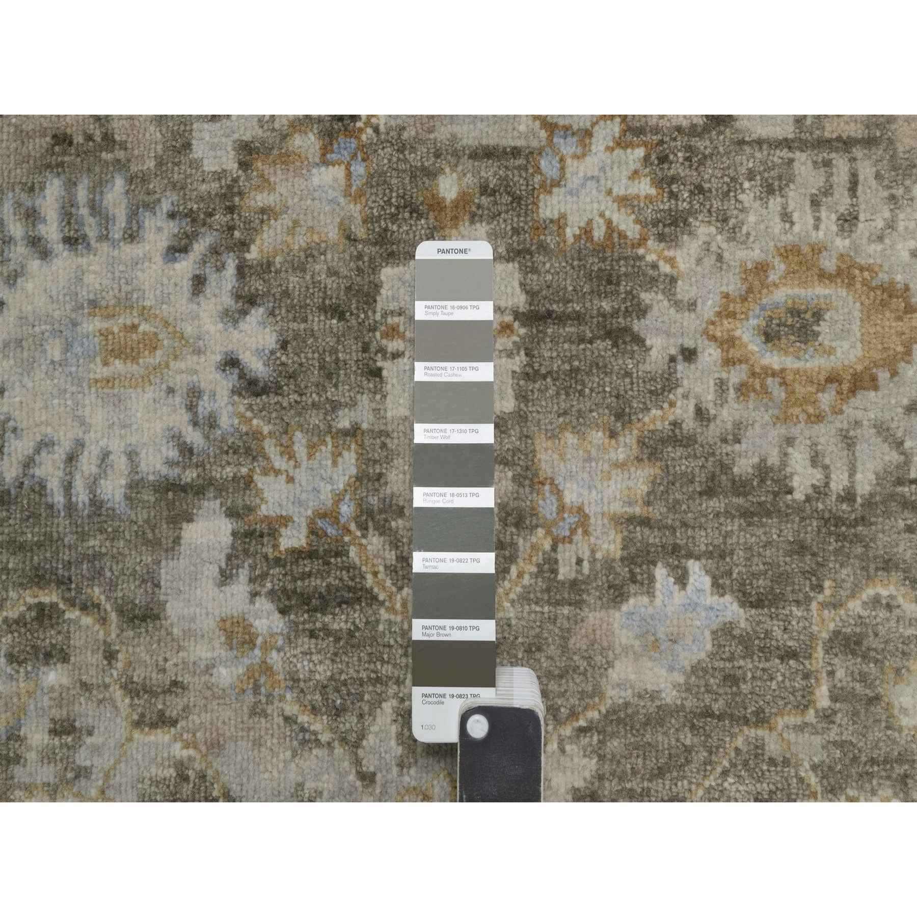 2'8"x10'3" Coffee Brown, Broken Pattern with Oushak Design, Borderless, 100% Wool, Hand Knotted, Runner, Oriental Rug Sh91476