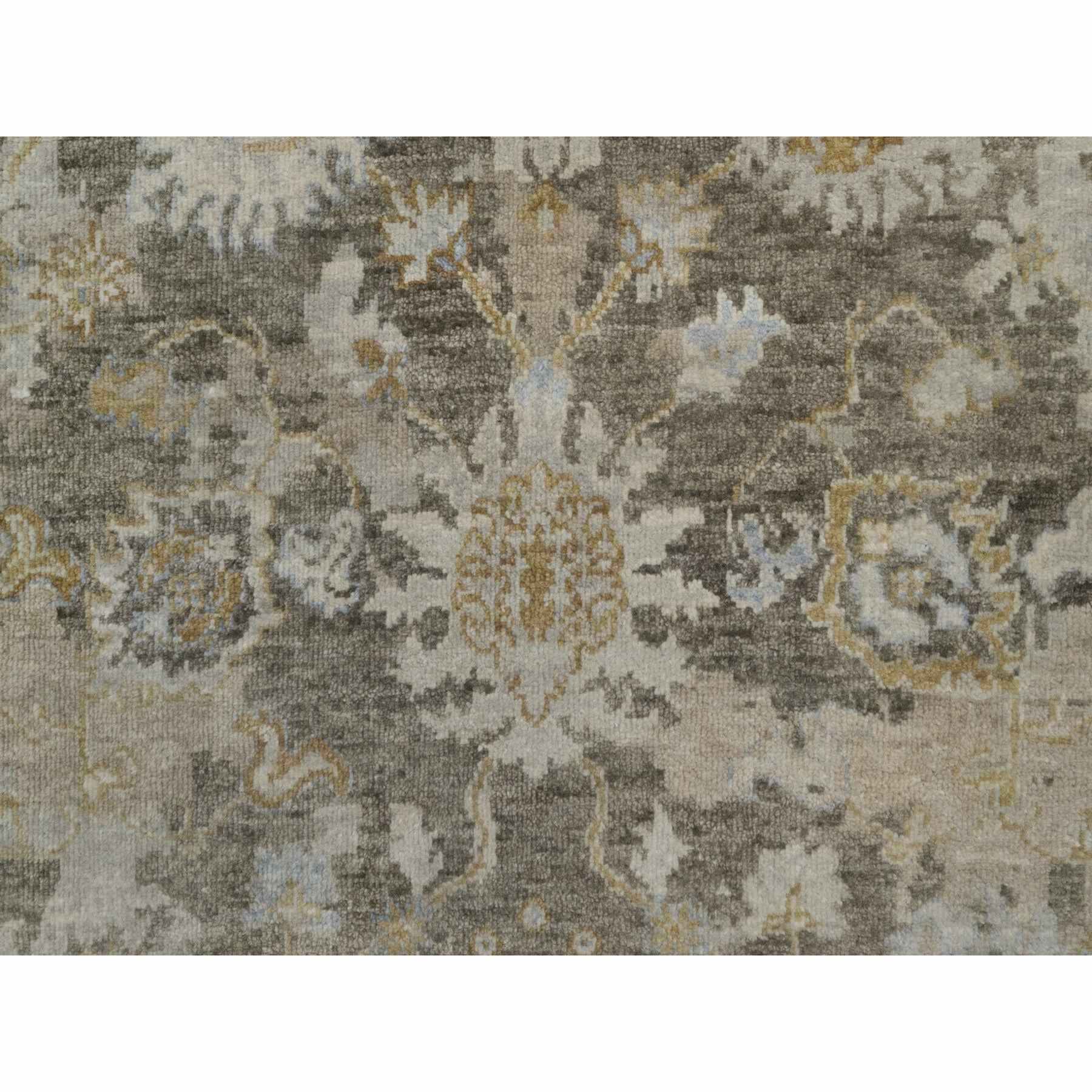 2'8"x10'3" Coffee Brown, Broken Pattern with Oushak Design, Borderless, 100% Wool, Hand Knotted, Runner, Oriental Rug Sh91476