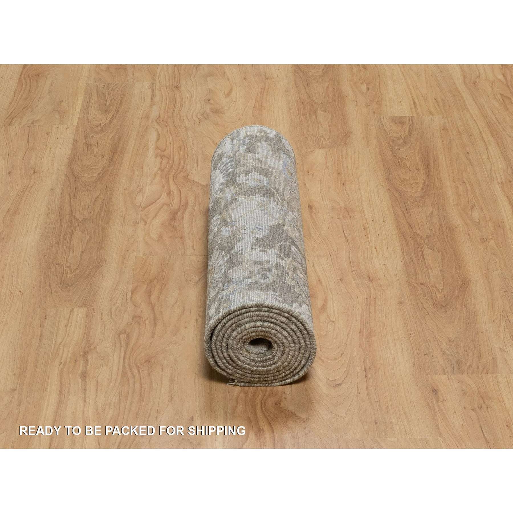 2'8"x10'3" Coffee Brown, Broken Pattern with Oushak Design, Borderless, 100% Wool, Hand Knotted, Runner, Oriental Rug Sh91476