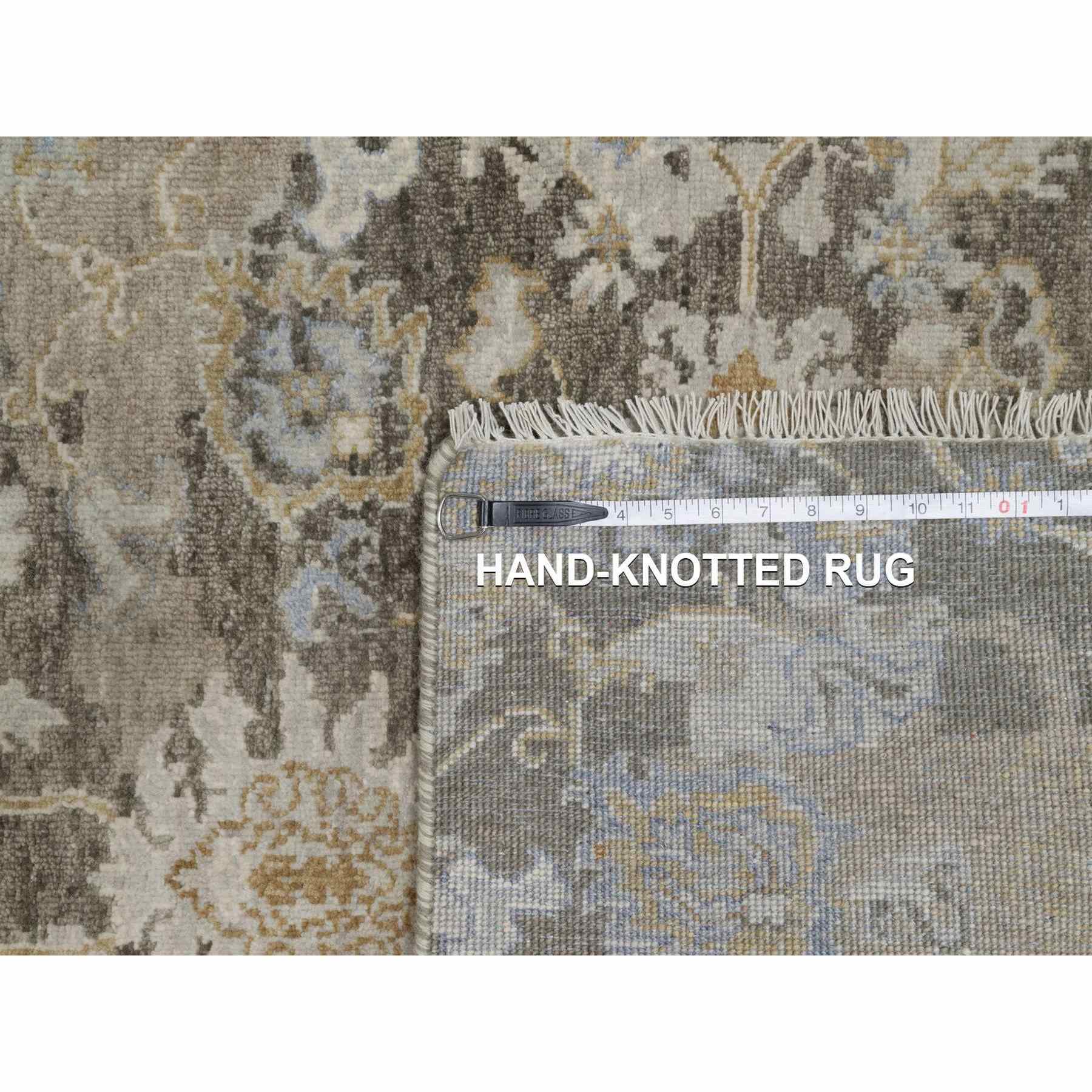 2'8"x10'3" Coffee Brown, Broken Pattern with Oushak Design, Borderless, 100% Wool, Hand Knotted, Runner, Oriental Rug Sh91476