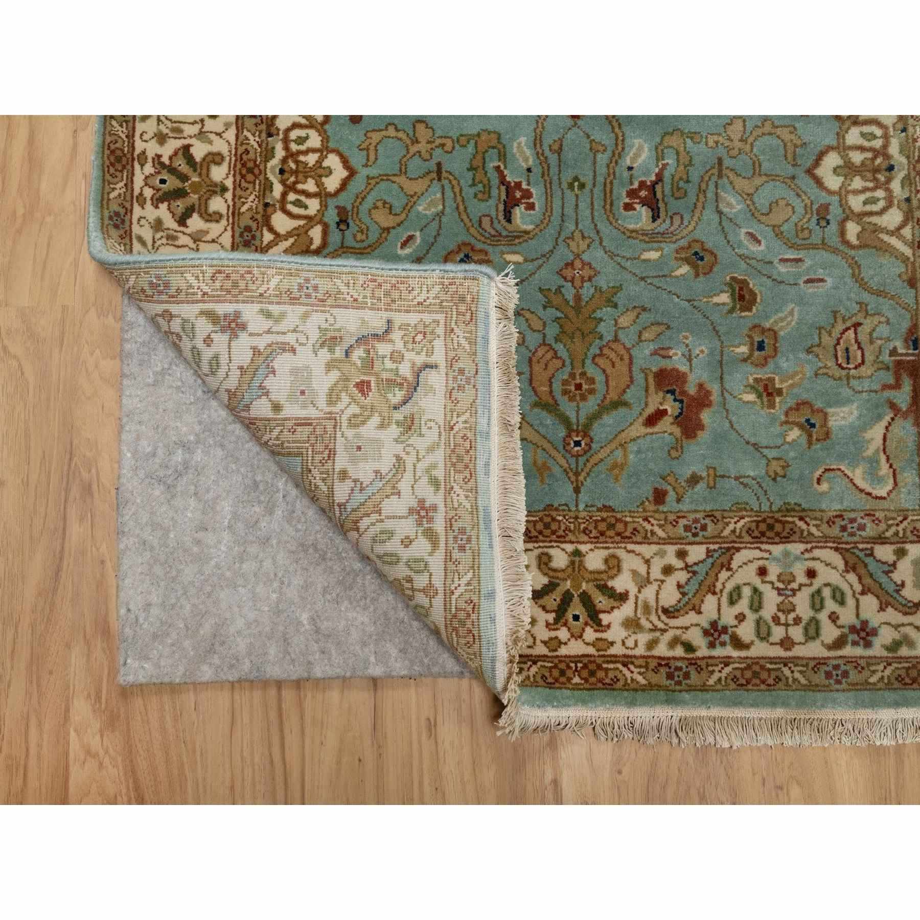 2'9"x19'8" Cerulean Blue, Tabriz Revival, Hand Knotted, Hand Spun New Zealand Wool, 300 KPSI, XL Runner, Oriental Rug Sh91477