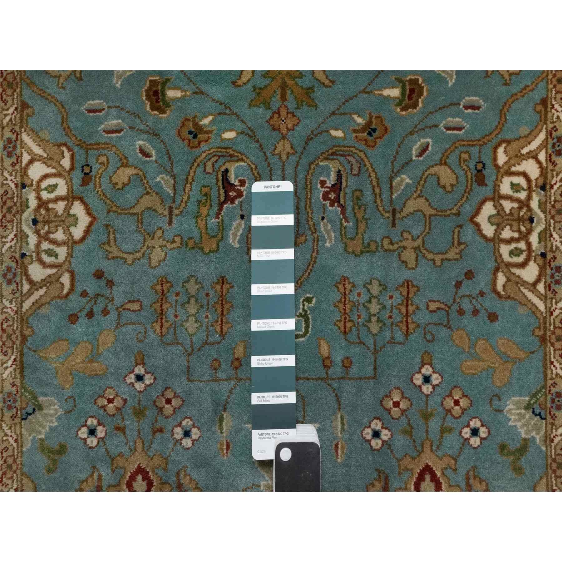 2'9"x19'8" Cerulean Blue, Tabriz Revival, Hand Knotted, Hand Spun New Zealand Wool, 300 KPSI, XL Runner, Oriental Rug Sh91477