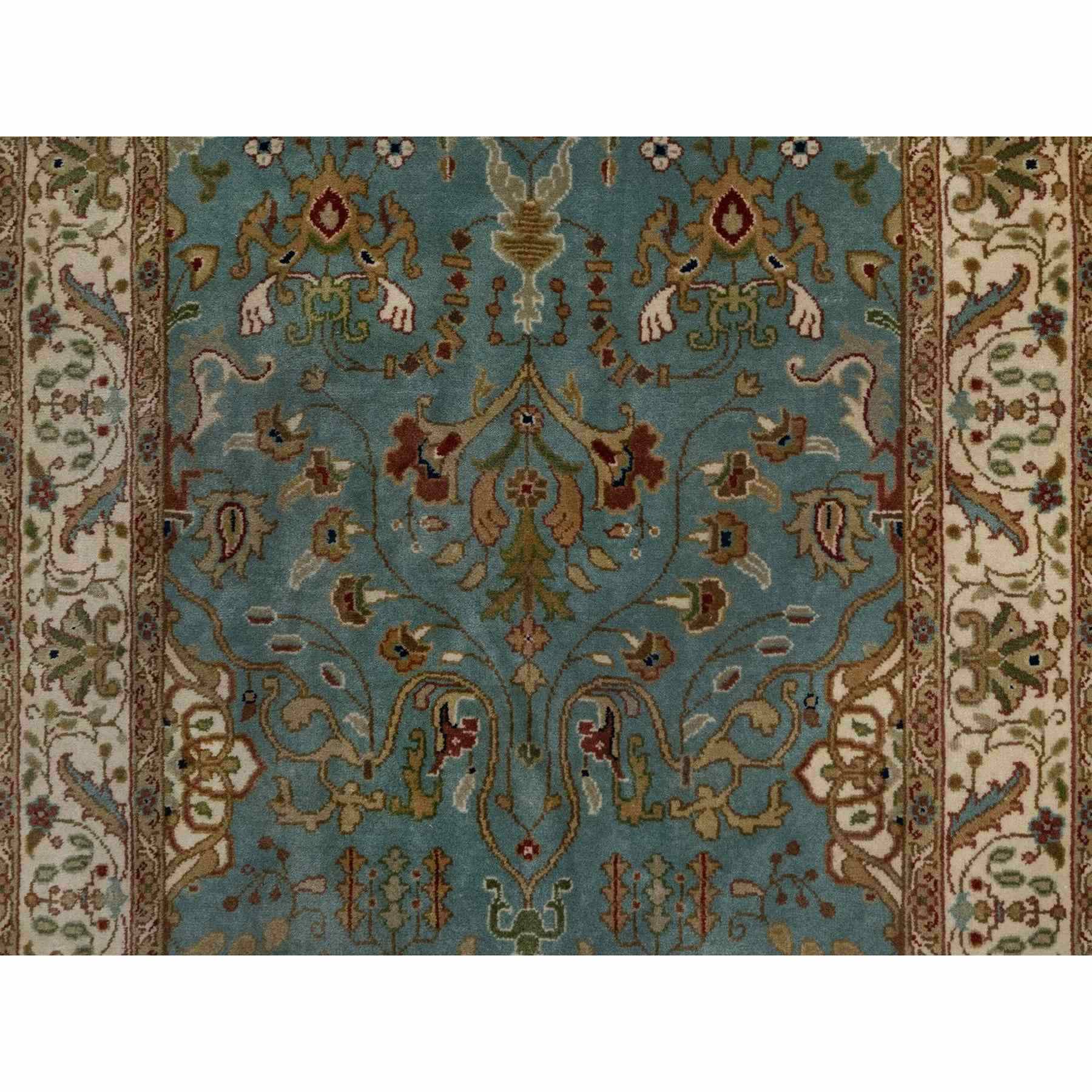 2'9"x19'8" Cerulean Blue, Tabriz Revival, Hand Knotted, Hand Spun New Zealand Wool, 300 KPSI, XL Runner, Oriental Rug Sh91477
