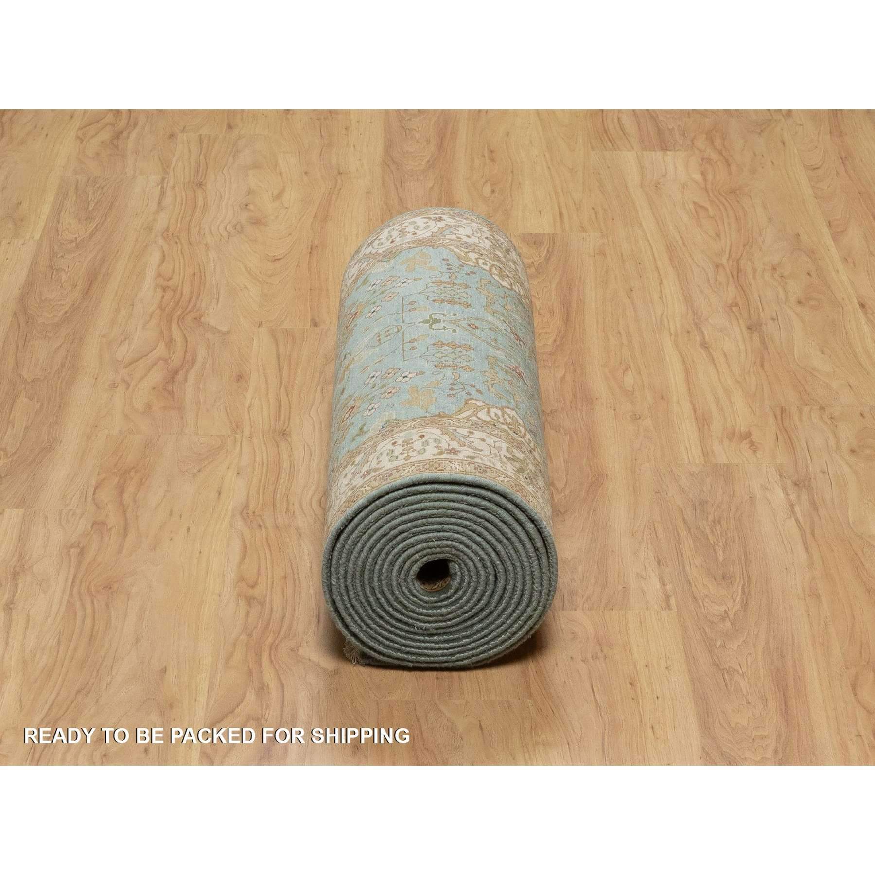 2'9"x19'8" Cerulean Blue, Tabriz Revival, Hand Knotted, Hand Spun New Zealand Wool, 300 KPSI, XL Runner, Oriental Rug Sh91477