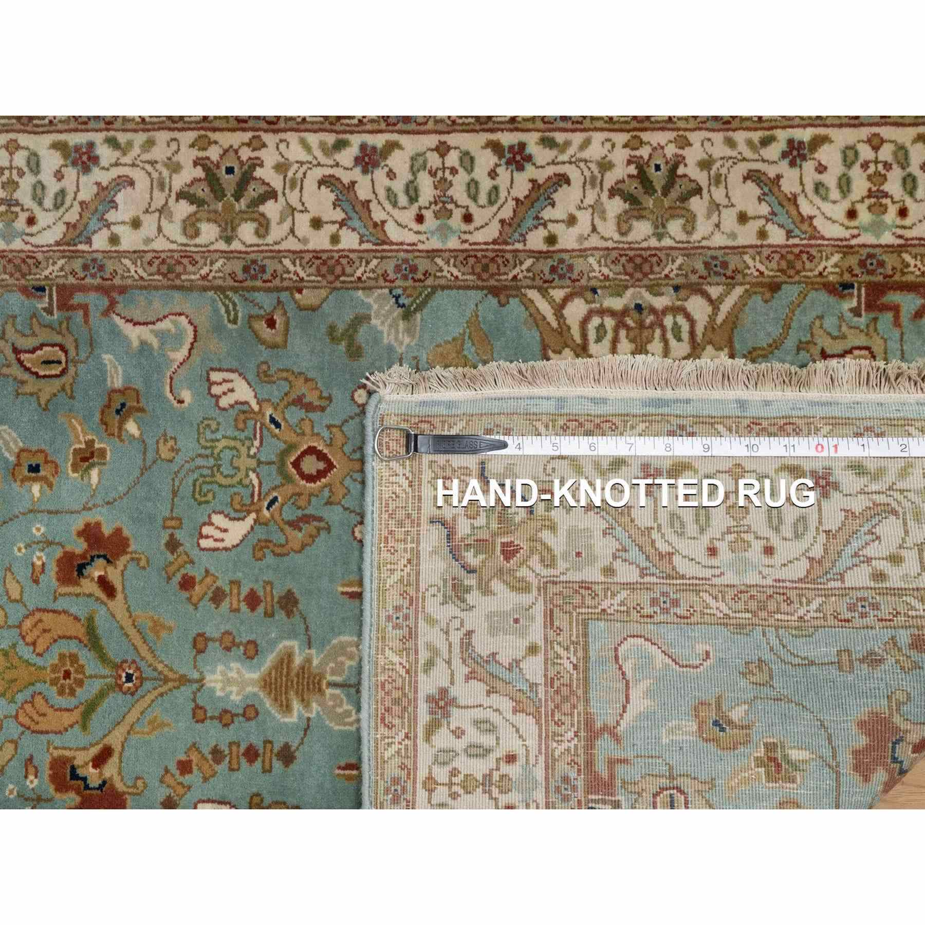 2'9"x19'8" Cerulean Blue, Tabriz Revival, Hand Knotted, Hand Spun New Zealand Wool, 300 KPSI, XL Runner, Oriental Rug Sh91477