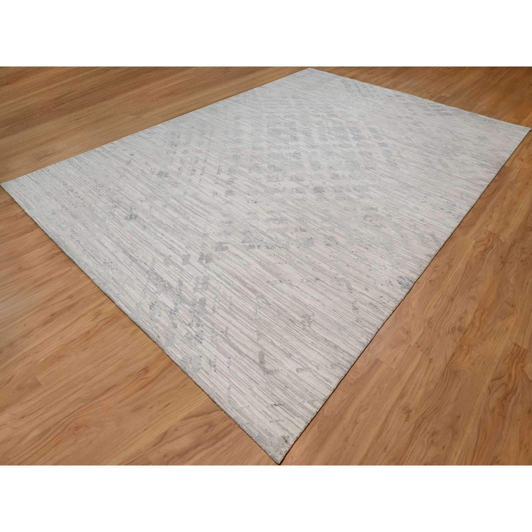 10'x14'3" Swan White, Modern Design, Hand Knotted, Hand Spun Undyed Natural Wool, Oriental Rug Sh91478