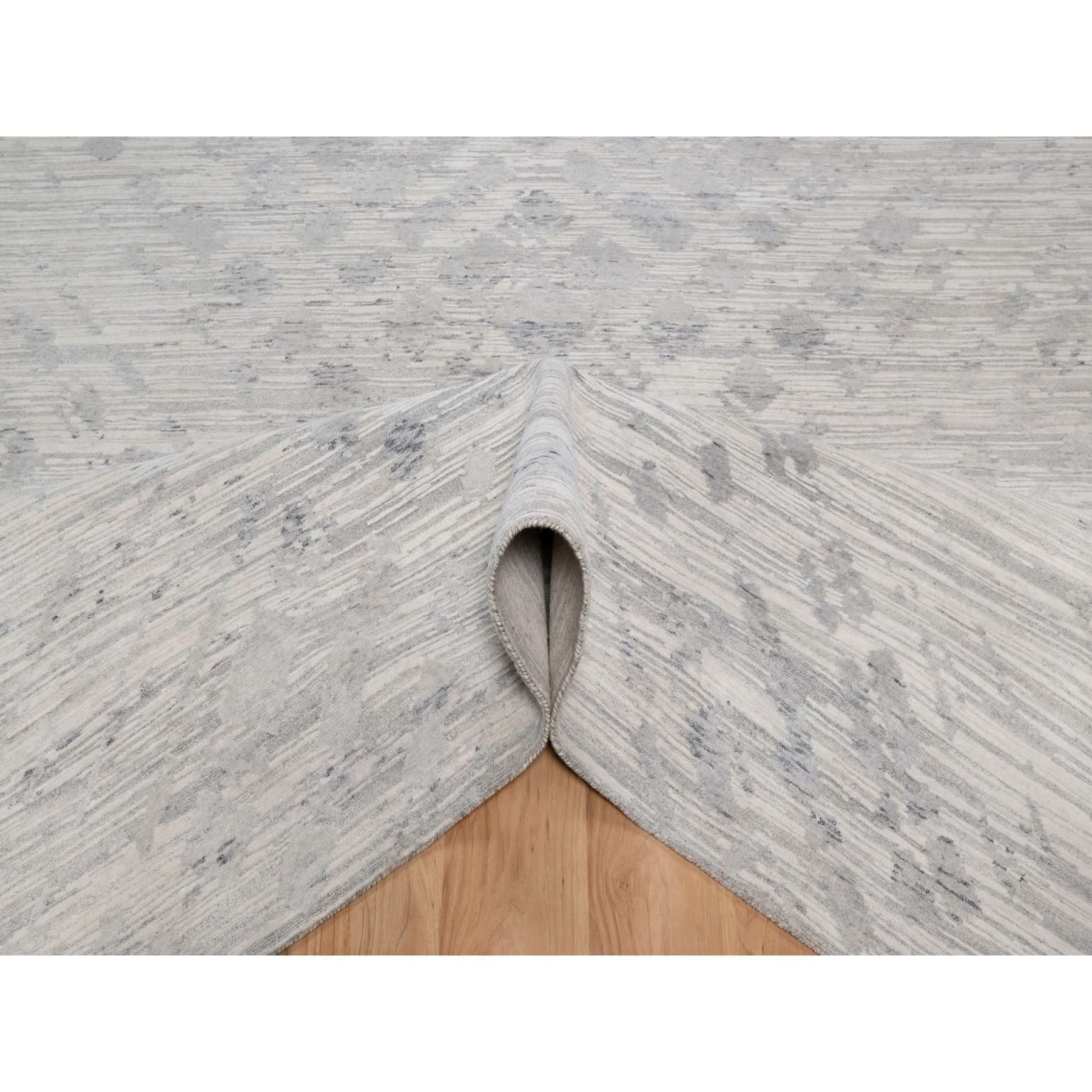 10'x14'3" Swan White, Modern Design, Hand Knotted, Hand Spun Undyed Natural Wool, Oriental Rug Sh91478
