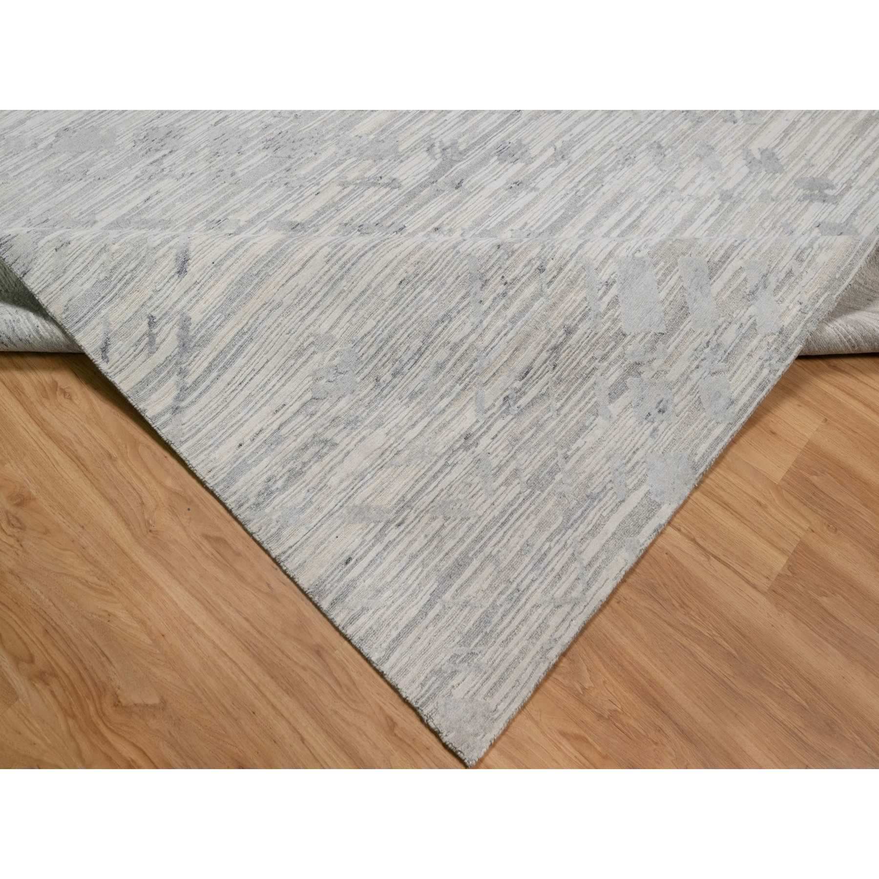 10'x14'3" Swan White, Modern Design, Hand Knotted, Hand Spun Undyed Natural Wool, Oriental Rug Sh91478