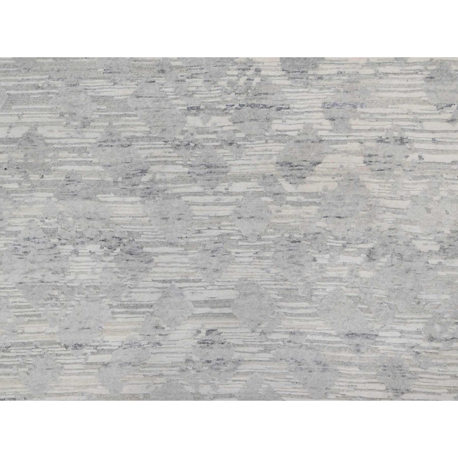 10'x14'3" Swan White, Modern Design, Hand Knotted, Hand Spun Undyed Natural Wool, Oriental Rug Sh91478